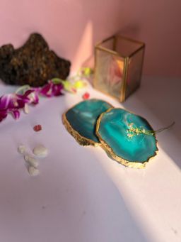 Homearte - Brazilian Agate Coaster Gold Plated- Green (Pack of 2)