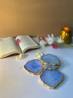 Homearte - Crystal Agate Coaster Gold Plated- Blue (Pack of 4)