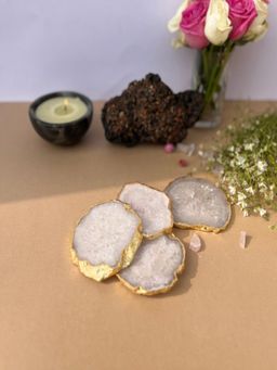 Homearte - Crystal Agate Coaster Gold Plated- White (Pack of 4)