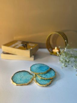 Homearte - Crystal Agate Coaster Gold Plated- Turquoise (Pack of 4)