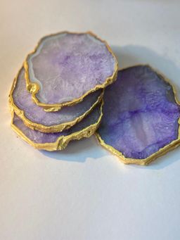 Homearte - Crystal Agate Coaster Gold Plated- Purple (Pack of 4)