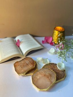 Homearte - Crystal Agate Coaster Gold Plated- Brown (Pack of 4)