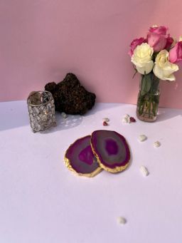 Homearte - Brazilian Agate Coaster Gold Plated- Pink (Pack of 2)