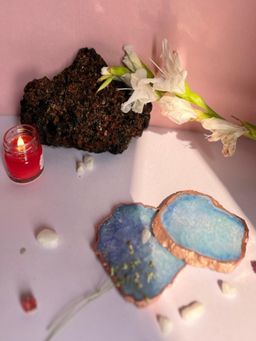 Homearte - Crystal Agate Coaster Rose Gold Plated- Blue (Pack of 2)