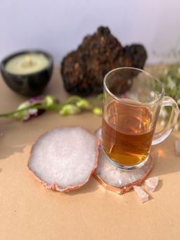 Homearte - Crystal Agate Coaster Rose Gold Plated- White (Pack of 2)