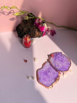Homearte - Crystal Agate Coaster Rose Gold Plated- Purple (Pack of 2)