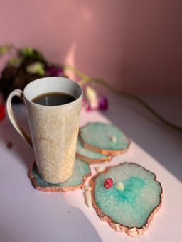 Homearte - Crystal Agate Coaster Rose Gold Plated- Green (Pack of 4)