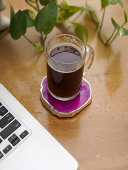 Homearte - Brazilian Agate Coaster Silver Plated- Pink (Pack of 2)