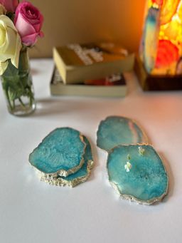 Homearte - Crystal Agate Coaster Silver Plated- Turquoise (Pack of 4)