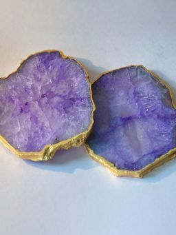 Homearte - Crystal Agate Coaster Gold Plated- Purple (Pack of 2)
