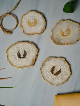 Homearte - Crystal Agate Angle Wings Coaster Gold Plated- White (Pack of 2)