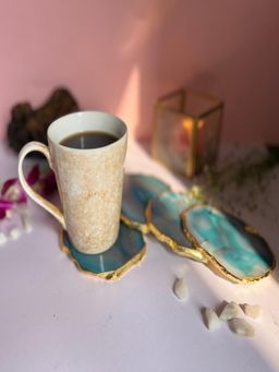 Homearte - Brazilian Agate Coaster Gold Plated- Turquoise (Pack of 4)