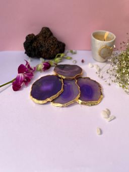Homearte - Brazilian Agate Coaster Gold Plated- Purple (Pack of 4)