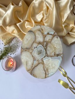 Homearte - Agate Cake Stand Wooden Base 10 Inch- White