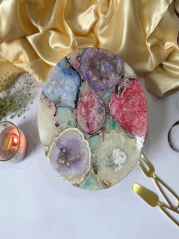 Homearte - Agate Cake Stand Wooden Base 10 Inch- Multicolor