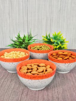 FABINALIV - Orange Solid Handcrafted Glossy Ceramics Bowl (Pack of 4)