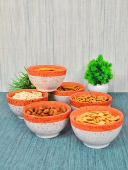 FABINALIV - Orange Solid Handcrafted Glossy Ceramics Bowl (Pack of 6)