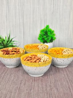 FABINALIV - Yellow Solid Handcrafted Glossy Ceramics Bowl (Pack of 4)