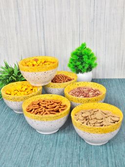 FABINALIV - Yellow Solid Handcrafted Glossy Ceramics Bowl (Pack of 6)