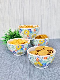 FABINALIV - Multicolor Floral Handcrafted Glossy Ceramics Bowl (Pack of 4)