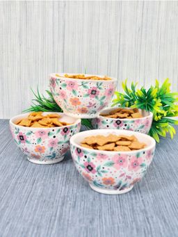 FABINALIV - Multicolor Floral Handcrafted Glossy Ceramics Bowl (Pack of 4)