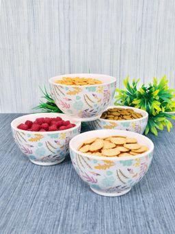 FABINALIV - Multicolor Floral Handcrafted Glossy Ceramics Bowl (Pack of 4)