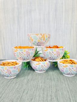 FABINALIV - Multicolor Floral Handcrafted Glossy Ceramics Bowl (Pack of 6)