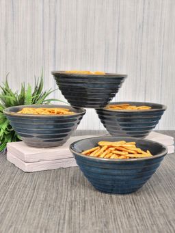 FABINALIV - Grey Solid Handcrafted Glossy Ceramics Bowl (Pack of 4)
