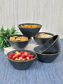 FABINALIV - Grey Solid Handcrafted Glossy Ceramics Bowl (Pack of 6)
