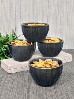 FABINALIV - Grey Solid Handcrafted Glossy Ceramics Bowl (Pack of 4)