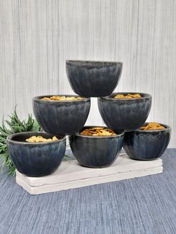 FABINALIV - Grey Solid Handcrafted Glossy Ceramics Bowl (Pack of 6)