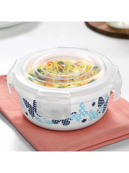 Larah by Borosil - 400ml Veera Blue Klip N Store Opalware Container For Lunchbox