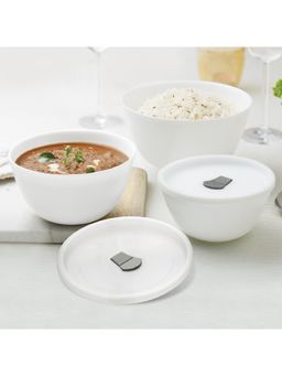 Larah by Borosil - Snow Mixing Bowl With Lid, 1L + 750ml + 500Ml- Usman Order Booked