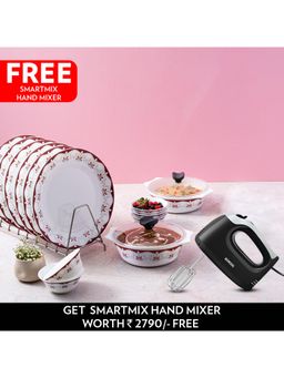 Larah by Borosil - Home Chef Set-Royal 6 Full Plates, 6 Veg Bowls, 2 Opal Casseroles, 2 Plastic Lid