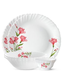 Larah by Borosil - 6Pcs Fluted Marina Peach Opalware Dinner Set, Crockery For Gifting & Dining