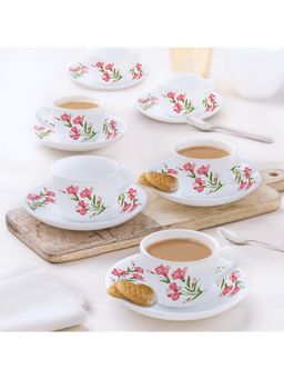 Larah by Borosil - 90ml Marina Peach Tea-Coffee Cup & Saucer Set (Pack of 3)