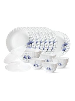 Larah by Borosil - 23Pcs Fluted Bellflower Opalware Dinner Set, Crockery For Gifting & Dining