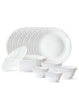 Larah by Borosil - 20Pcs Fluted White Opalware Dinner Set, Crockery For Gifting & Dining