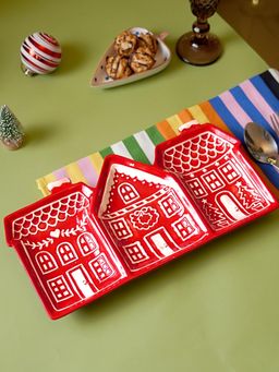 Little Surprise Box - Red Gingerbread house 3 Sections Christmas Ceramic Serving Tray