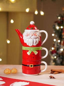 Little Surprise Box - Santa Themed 3Pcs Teapot And Hot Chocolate/Coffee Christmas Mugs Set