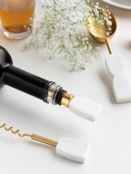 Homearte - Metal Bottle Stopper With Marble Handle