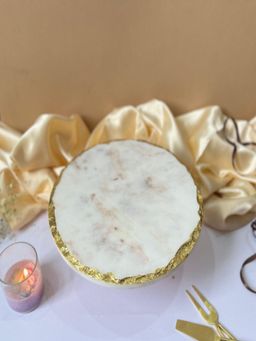 Homearte - White Marble Round Cake Stand With Wood