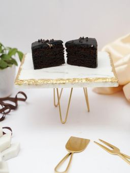 Homearte - Rectangular White Marble Cake Stand With Metal Stand