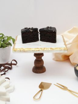 Homearte - Rectangular White Marble Cake Stand With Wood