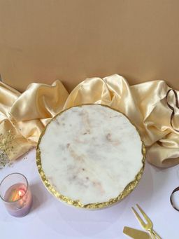 Homearte - White Marble Cake Stand With Metal Stand