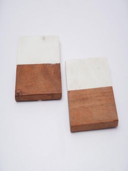 Homearte - White Marble And Wood Square Coaster (Pack of 2)