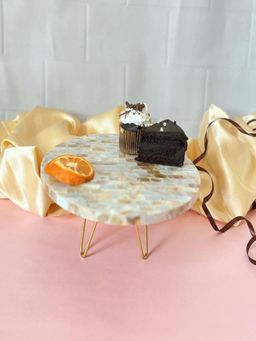 Homearte - Mother Of Pearl Round Cake Stand With Metal Base