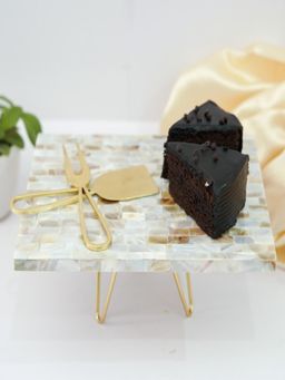 Homearte - Mother Of Pearl Rectangular Cake Stand With Metal Base