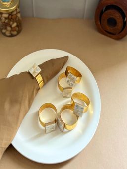 Homearte - Square Shape Mother Of Pearl Napkin Rings (Pack of 6)