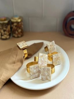 Homearte - Square Shape Mother Of Pearl Napkin Rings (Pack of 6)
